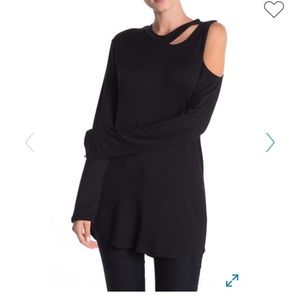 NWT Go Couture Slash Cold Shoulder Black Shirt